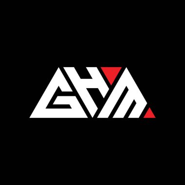 Üçgen şekilli GHM üçgen harf logosu tasarımı. GHM üçgen logo tasarımı monogramı. Kırmızı renkli GHM üçgen vektör logo şablonu. GHM üçgen logosu Basit, Zarif ve Lüks Logo. GHM