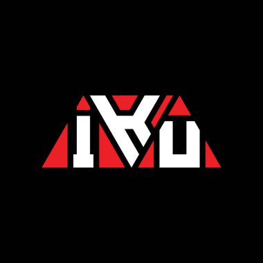 Üçgen şekilli IKU üçgen harf logosu tasarımı. IKU üçgen logo tasarımı monogramı. Kırmızı renkli IKU üçgen vektör şablonu. IKU üçgen logosu Basit, Zarif ve Lüks Logo. IKU