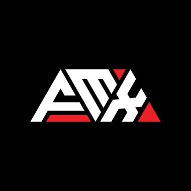 Üçgen şekilli FMX üçgen harf logosu tasarımı. FMX üçgen logo tasarımı monogramı. Kırmızı renkli FMX üçgen vektör logo şablonu. FMX üçgen logosu Basit, Zarif ve Lüks Logo. FMX