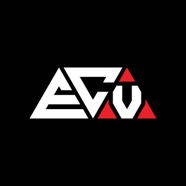 Üçgen şekilli ECV üçgen harf logosu tasarımı. ECV üçgen logo tasarımı monogramı. Kırmızı renkli ECV üçgen vektör logo şablonu. ECV üçgen logosu Basit, Zarif ve Lüks Logo. ECV