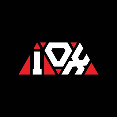 Üçgen şekilli IOX üçgen harf logosu tasarımı. IOX üçgen logo tasarımı monogramı. Kırmızı renkli IOX üçgen vektör şablonu. IOX üçgen logosu Basit, Zarif ve Lüks Logo. IOX