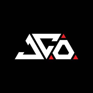 Üçgen şekilli JCO üçgen harf logosu tasarımı. JCO üçgen logo tasarımı monogramı. Kırmızı renkli JCO üçgen vektör şablonu. JCO üçgen logosu Basit, Zarif ve Lüks Logo. JCO