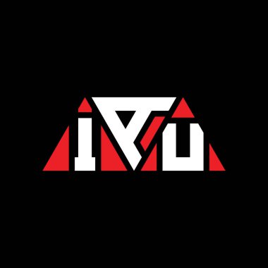 Üçgen şekilli IAU üçgen harf logosu tasarımı. IAU üçgen logo tasarımı monogramı. Kırmızı renkli IAU üçgen vektör şablonu. IAU üçgen logosu Basit, Zarif ve Lüks Logo. IAU