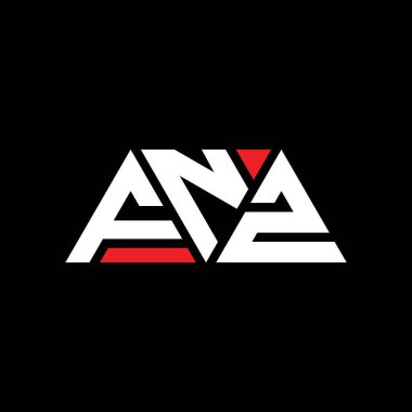 Üçgen şekilli FNZ üçgen harf logosu tasarımı. FNZ üçgen logo tasarımı monogramı. Kırmızı renkli FNZ üçgen vektör şablonu. FNZ üçgen logosu Basit, Zarif ve Lüks Logo. FNZ