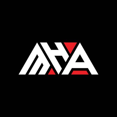 Üçgen şekilli MHA üçgen harf logosu tasarımı. MHA üçgen logo tasarımı monogramı. Kırmızı renkli MHA üçgen vektör logo şablonu. MHA üçgen logosu Basit, Zarif ve Lüks Logo. MHA