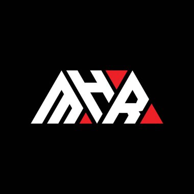 Üçgen şekilli MHR üçgen harf logosu tasarımı. MHR üçgen logo tasarımı monogramı. Kırmızı renkli MHR üçgen vektör logo şablonu. MHR üçgen logosu Basit, Zarif ve Lüks Logo. MHR