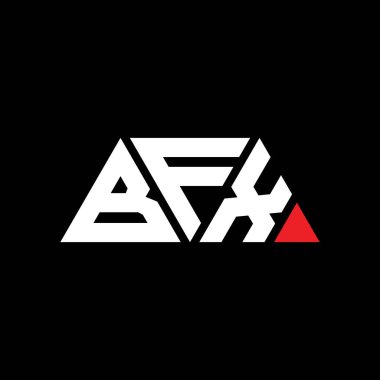 Üçgen şekilli BFX üçgen harf logosu tasarımı. BFX üçgen logo tasarımı monogramı. Kırmızı renkli BFX üçgen vektör logo şablonu. BFX üçgen logosu Basit, Zarif ve Lüks Logo. BFX