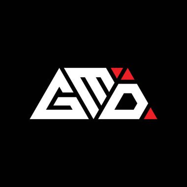 Üçgen şekilli GMD üçgen harf logosu tasarımı. GMD üçgen logo tasarımı monogramı. Kırmızı renkli GMD üçgen vektör logo şablonu. GMD üçgen logosu Basit, Zarif ve Lüks Logo. GMD