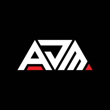 Üçgen şekilli AJM üçgen harf logosu tasarımı. AJM üçgen logo tasarımı monogramı. Kırmızı renkli AJM üçgen vektör şablonu. AJM üçgen logosu Basit, Zarif ve Lüks Logo. AJM