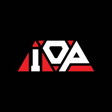 Üçgen şekilli IOP üçgen harf logosu tasarımı. IOP üçgen logo tasarımı monogramı. Kırmızı renkli IOP üçgen vektör şablonu. IOP üçgen logosu Basit, Zarif ve Lüks Logo. IOP