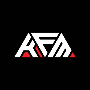 Üçgen şekilli KFM üçgen harf logosu tasarımı. KFM üçgen logo tasarımı monogramı. Kırmızı renkli KFM üçgen vektör şablonu. KFM üçgen logosu Basit, Zarif ve Lüks Logo. KFM