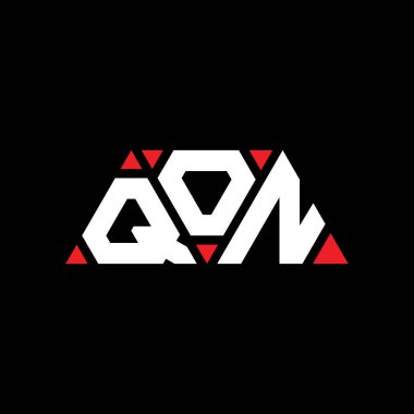 Üçgen şekilli QON üçgen harf logosu tasarımı. QON üçgen logo tasarımı monogramı. Kırmızı renkli QON üçgen vektör logo şablonu. QON üçgen logosu Basit, Zarif ve Lüks Logo. QON