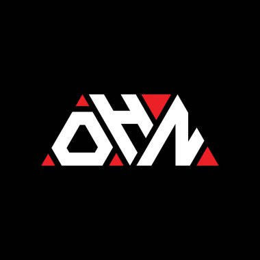Üçgen şekilli OHN üçgen harf logosu tasarımı. OHN üçgen logo tasarımı monogramı. Kırmızı renkli OHN üçgen vektör logo şablonu. OHN üçgen logosu Basit, Zarif ve Lüks Logo. OHN