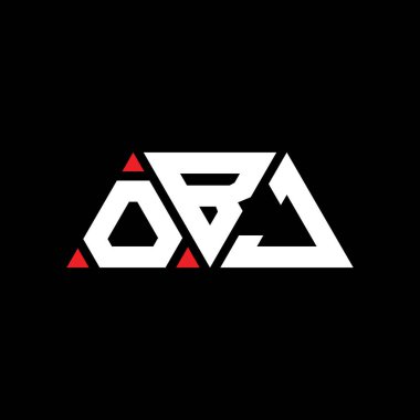 Üçgen şekilli OBJ üçgen harf logosu tasarımı. OBJ üçgen logo tasarımı monogramı. Kırmızı renkli OBJ üçgen vektör şablonu. OBJ üçgen logosu Basit, Zarif ve Lüks Logo. OBJ