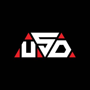 Üçgen şekilli USD üçgen harf logosu tasarımı. USD üçgen logo tasarımı monogramı. Kırmızı renkli USD üçgen vektör logo şablonu. USD üçgen logo Basit, Zarif ve Lüks Logo. USD