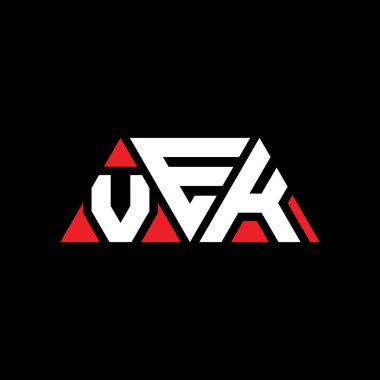 Üçgen şekilli VEK üçgen harf logosu tasarımı. VEK üçgen logo tasarımı monogramı. Kırmızı renkli VEK üçgen vektör şablonu. VEK üçgen logosu Basit, Zarif ve Lüks Logo. VEK