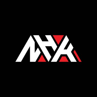 Üçgen şekilli NHK üçgen harf logosu tasarımı. NHK üçgen logo tasarımı monogramı. Kırmızı renkli NHK üçgen vektör şablonu. NHK üçgen logosu Basit, Zarif ve Lüks Logo. NHK