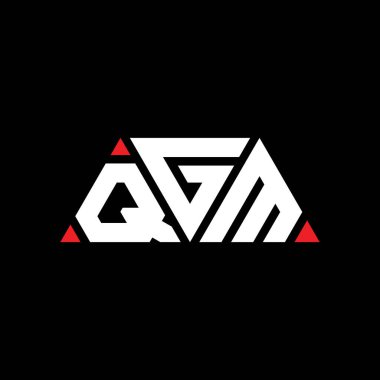 Üçgen şekilli QGM üçgen harf logosu tasarımı. QGM üçgen logo tasarımı monogramı. Kırmızı renkli QGM üçgen vektör şablonu. QGM üçgen logosu Basit, Zarif ve Lüks Logo. QGM