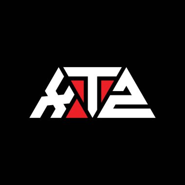 Üçgen şekilli XTZ üçgen harf logosu tasarımı. XTZ üçgen logo tasarımı monogramı. Kırmızı renkli XTZ üçgen vektör şablonu. XTZ üçgen logosu Basit, Zarif ve Lüks Logo. XTZ