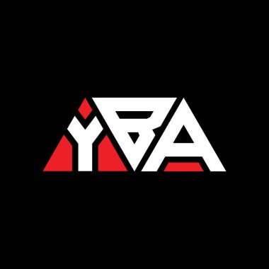 Üçgen şekilli YBA üçgen harf logosu tasarımı. YBA üçgen logo tasarımı monogramı. Kırmızı renkli YBA üçgen vektör logo şablonu. YBA üçgen logosu Basit, Zarif ve Lüks Logo. Evet.