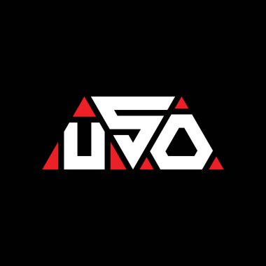 Üçgen şekilli USO üçgen harf logosu tasarımı. USO üçgen logo tasarımı monogramı. Kırmızı renkli USO üçgen vektör logo şablonu. USO üçgen logosu. Basit, zarif ve lüks logo. USO