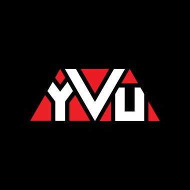 Üçgen şekilli YVU üçgen harf logosu tasarımı. YVU üçgen logo tasarımı monogramı. Kırmızı renkli YVU üçgen vektör şablonu. YVU üçgen logosu Basit, Zarif ve Lüks Logo. YVU