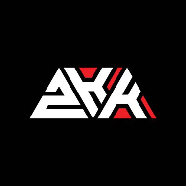 Üçgen şekilli ZKK üçgen harf logosu tasarımı. ZKK üçgen logo tasarımı monogramı. Kırmızı renkli ZKK üçgen vektör logo şablonu. ZKK üçgen logosu Basit, Zarif ve Lüks Logo. ZKK