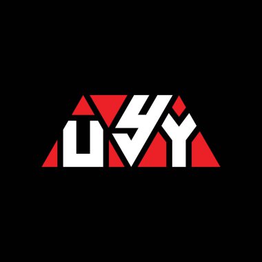 Üçgen şekilli UYY üçgen harf logosu tasarımı. UYY üçgen logo tasarımı monogramı. Kırmızı renkli UYY üçgen vektör logo şablonu. UYY üçgen logosu Basit, Zarif ve Lüks Logo. UYY