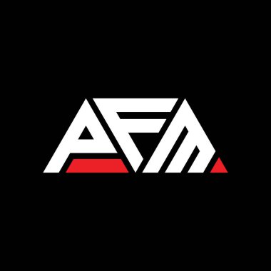 Üçgen şekilli PFM üçgen harf logosu tasarımı. PFM üçgen logo tasarımı monogramı. Kırmızı renkli PFM üçgen vektör şablonu. PFM üçgen logosu Basit, Zarif ve Lüks Logo. PFM