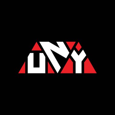 Üçgen şekilli UNY üçgen harf logosu tasarımı. UNY üçgen logo tasarımı monogram. Kırmızı renkli UNY üçgen vektör logo şablonu. UNY üçgen logosu Basit, Zarif ve Lüks Logo. UNY