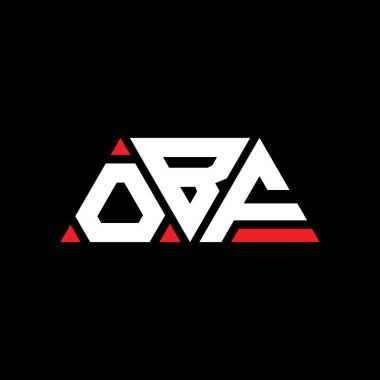 Üçgen şekilli OBF üçgen harf logosu tasarımı. OBF üçgen logo tasarımı monogramı. Kırmızı renkli OBF üçgen vektör şablonu. OBF üçgen logosu Basit, Zarif ve Lüks Logo. OBF