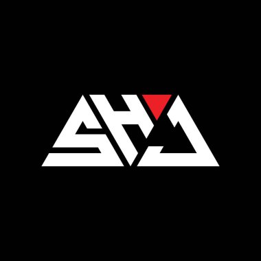 Üçgen şekilli SHJ üçgen harf logosu tasarımı. SHJ üçgen logo tasarımı monogramı. SHJ üçgen logo şablonu kırmızı renkte. SHJ üçgen logosu Basit, Zarif ve Lüks Logo. SHJ
