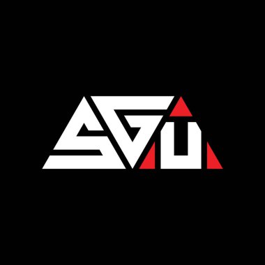 Üçgen şekilli SGU üçgen harf logosu tasarımı. SGU üçgen logo tasarımı monogramı. Kırmızı renkli SGU üçgen vektör şablonu. SGU üçgen logosu Basit, Zarif ve Lüks Logo. SGU
