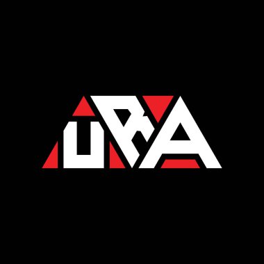 Üçgen şekilli URA üçgen harf logosu tasarımı. URA üçgen logo tasarımı monogramı. Kırmızı renkli URA üçgen vektör logo şablonu. URA üçgen logosu Basit, Zarif ve Lüks Logo. URA