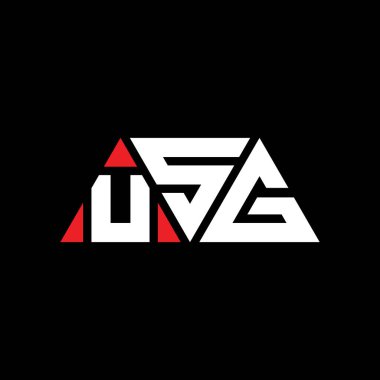 Üçgen şekilli USG üçgen harf logosu tasarımı. USG üçgen logo tasarımı monogramı. Kırmızı renkli USG üçgen vektör logo şablonu. USG üçgen logosu Basit, Zarif ve Lüks Logo. USG