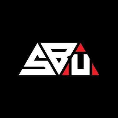 Üçgen şekilli SBU üçgen harf logosu tasarımı. SBU üçgen logo tasarımı monogramı. Kırmızı renkli SBU üçgen vektör şablonu. SBU üçgen logosu Basit, Zarif ve Lüks Logo. SBU