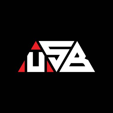 Üçgen şekilli USB üçgen harf logosu tasarımı. USB üçgen logo tasarımı monogramı. Kırmızı renkli USB üçgen vektör logo şablonu. USB üçgen logosu basit, zarif ve lüks logo. USB