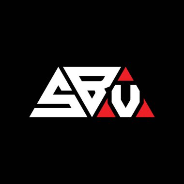 Üçgen şekilli SBV üçgen harf logosu tasarımı. SBV üçgen logo tasarımı monogramı. Kırmızı renkli SBV üçgen vektör logo şablonu. SBV üçgen logosu Basit, Zarif ve Lüks Logo. SBV
