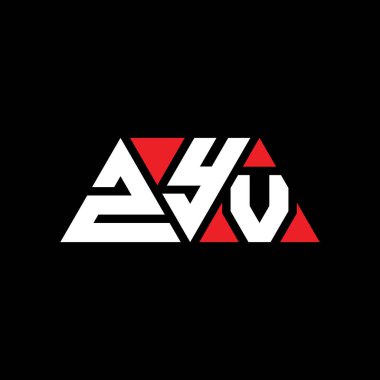 Üçgen şekilli ZYV üçgen harf logosu tasarımı. ZYV üçgen logo tasarımı monogramı. Kırmızı renkli ZYV üçgen vektör logo şablonu. ZYV üçgen logosu Basit, Zarif ve Lüks Logo. ZYV