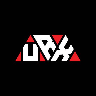 Üçgen şekilli URX üçgen harf logosu tasarımı. URX üçgen logo tasarımı monogramı. Kırmızı renkli URX üçgen vektör logo şablonu. URX üçgen logosu. Basit, zarif ve lüks logo. Adres