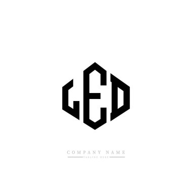 Çokgen şekilli LED harf logosu tasarımı. Küp şeklinde logo tasarımı. Altıgen vektör logosu beyaz ve siyah renklerde. Monogram, iş ve emlak logosu.