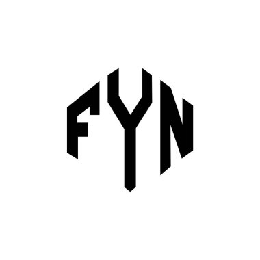 Çokgen şekilli FYN harf logosu tasarımı. FYN çokgen ve küp şeklinde logo tasarımı. FYN altıgen vektör logo şablonu beyaz ve siyah renkler. FYN monogramı, iş ve emlak logosu.