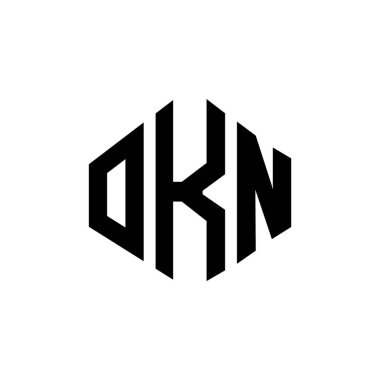 Çokgen şekilli OKN harf logosu tasarımı. OKN çokgen ve küp şeklinde logo tasarımı. OKN altıgen vektör logosu şablonu beyaz ve siyah renkler. OKN monogramı, iş ve emlak logosu.