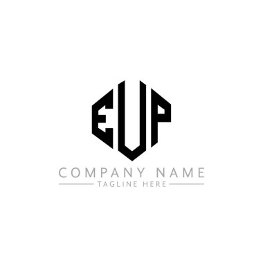 EUP letter logo design with polygon shape. EUP polygon and cube shape logo design. EUP hexagon vector logo template white and black colors. EUP monogram, business and real estate logo.