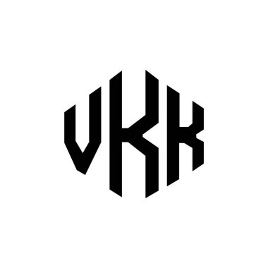 Çokgen şekilli VKK harf logosu tasarımı. VKK çokgen ve küp şeklinde logo tasarımı. VKK altıgen vektör logosu beyaz ve siyah renkler. VKK monogram, iş ve gayrimenkul logosu.