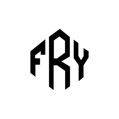 Çokgen şekilli FRY harf logosu tasarımı. FRY çokgen ve küp şeklinde logo tasarımı. FRY altıgen vektör logosu şablonu beyaz ve siyah renkler. FRY monogram, iş ve gayrimenkul logosu.