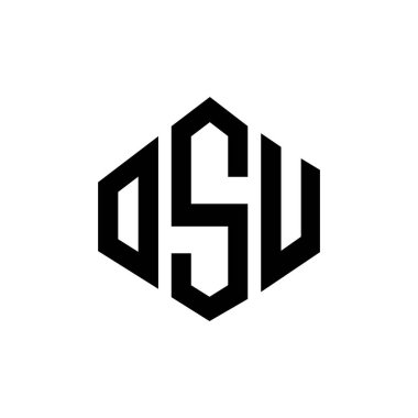 Çokgen şekilli OSU harf logosu tasarımı. OSU çokgen ve küp şeklinde logo tasarımı. OSU altıgen vektör logosu beyaz ve siyah renkler. OSU monogramı, iş ve emlak logosu.