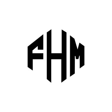 FHM letter logo design with polygon shape. FHM polygon and cube shape logo design. FHM hexagon vector logo template white and black colors. FHM monogram, business and real estate logo.