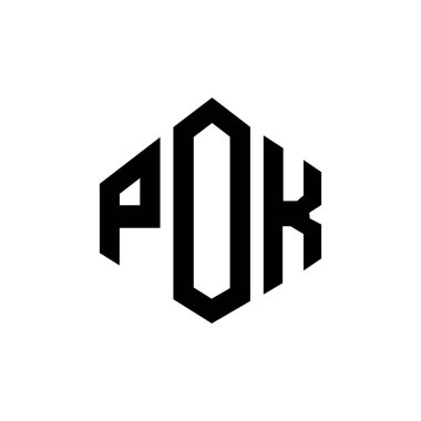 Çokgen şekilli POK harf logosu tasarımı. POK çokgen ve küp şeklinde logo tasarımı. POK altıgen vektör logosu beyaz ve siyah renkler. POK monogramı, iş ve emlak logosu.