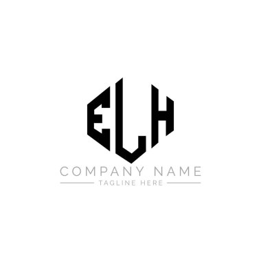 Çokgen şekilli ELH harf logosu tasarımı. ELH çokgeni ve küp şeklindeki logo tasarımı. ELH altıgen vektör logosu şablonu beyaz ve siyah renkler. ELH monogramı, iş ve emlak logosu.